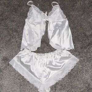 Silky White Lace Trim Sleep Set - Women Intimates